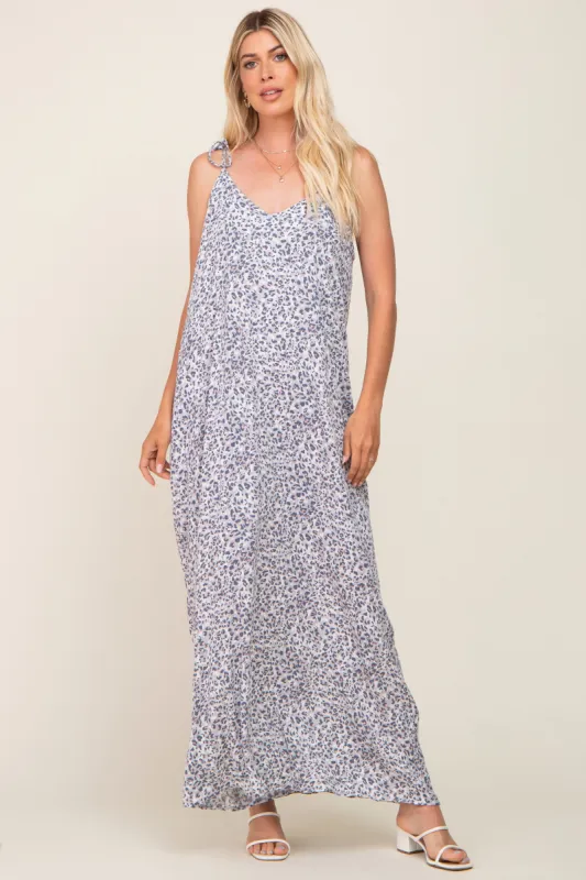 Grey Animal Print Shoulder Tie Maxi Dress sold by Pinkblush