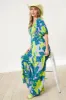 Teal Leaf Print Printed Puff Sleeve Maxi Dress sold by Pinkblush