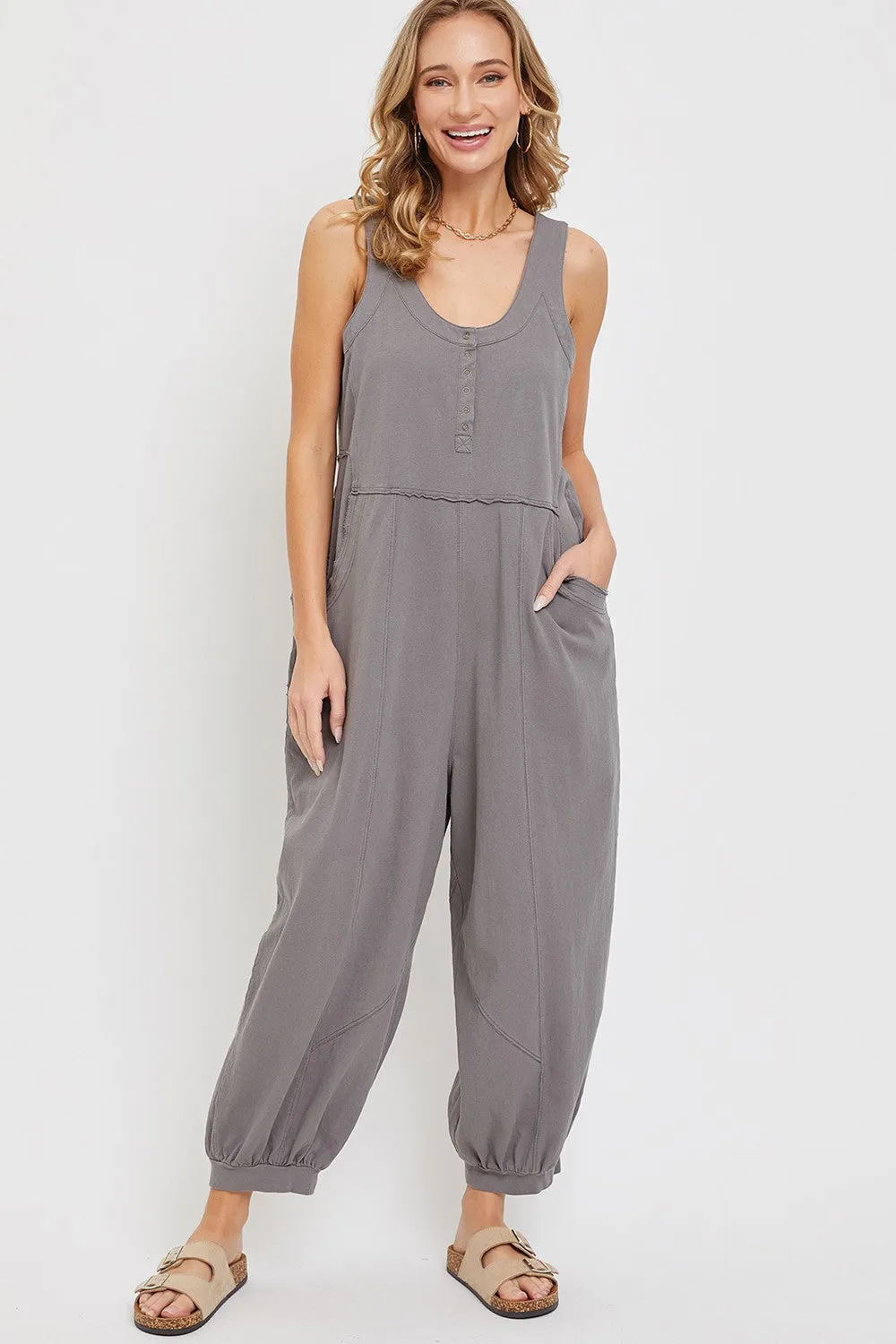 Grey Loose Fit Sleeveless Maternity Jumpsuit sold by Pinkblush product image thumbnail 5