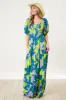 Teal Leaf Print Printed Puff Sleeve Maxi Dress sold by Pinkblush