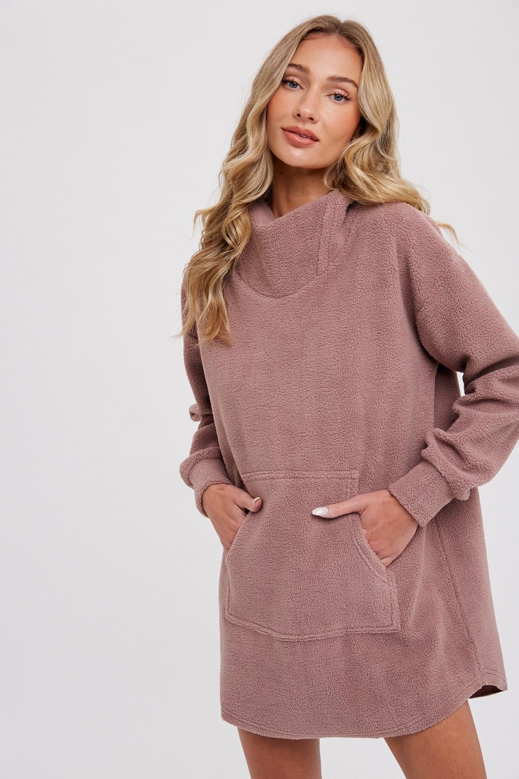 Mauve Fleece Hooded Long Sweater sold by Pinkblush