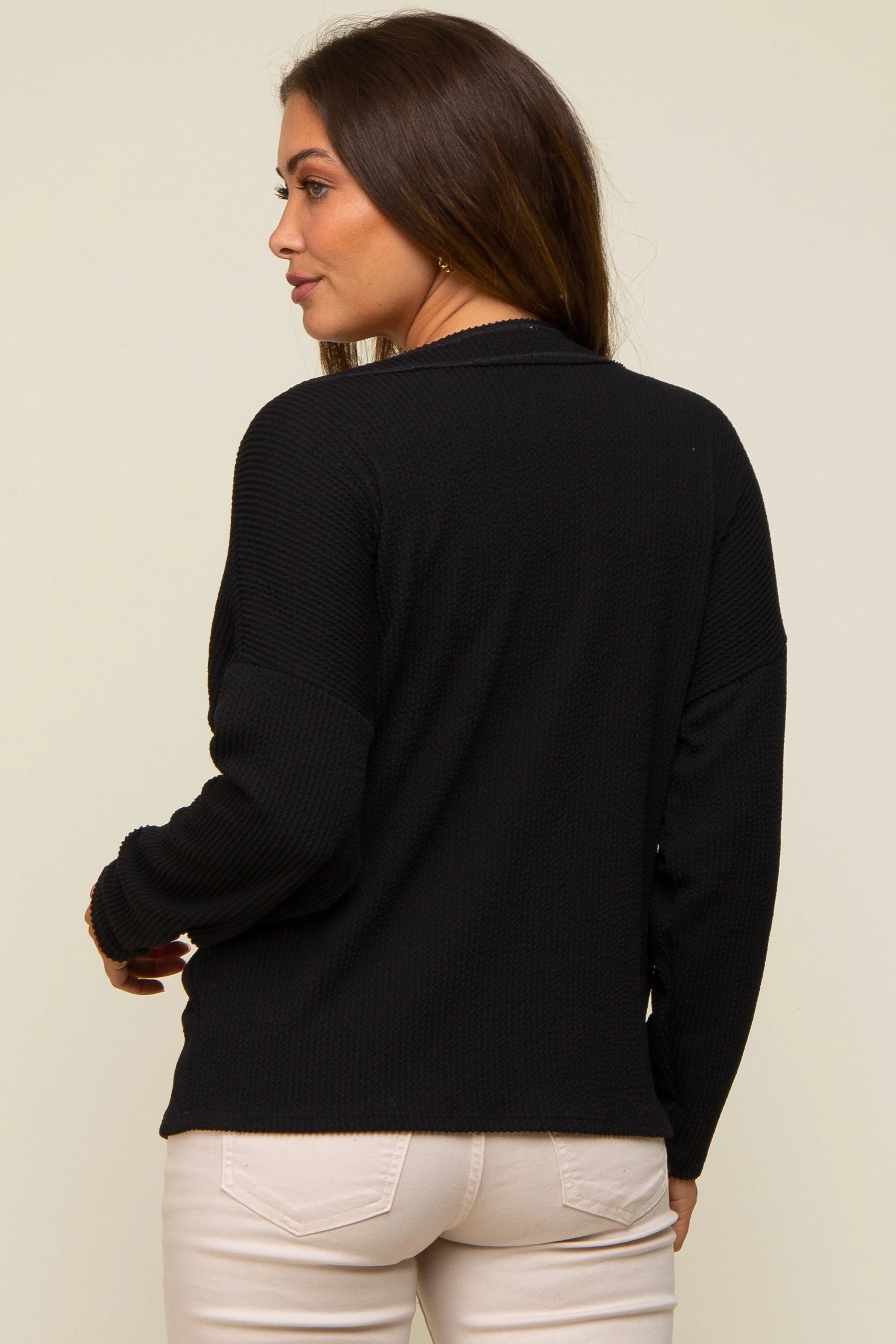 Black Ribbed V-Neck Long Sleeve Maternity Top sold by Pinkblush product image thumbnail 3