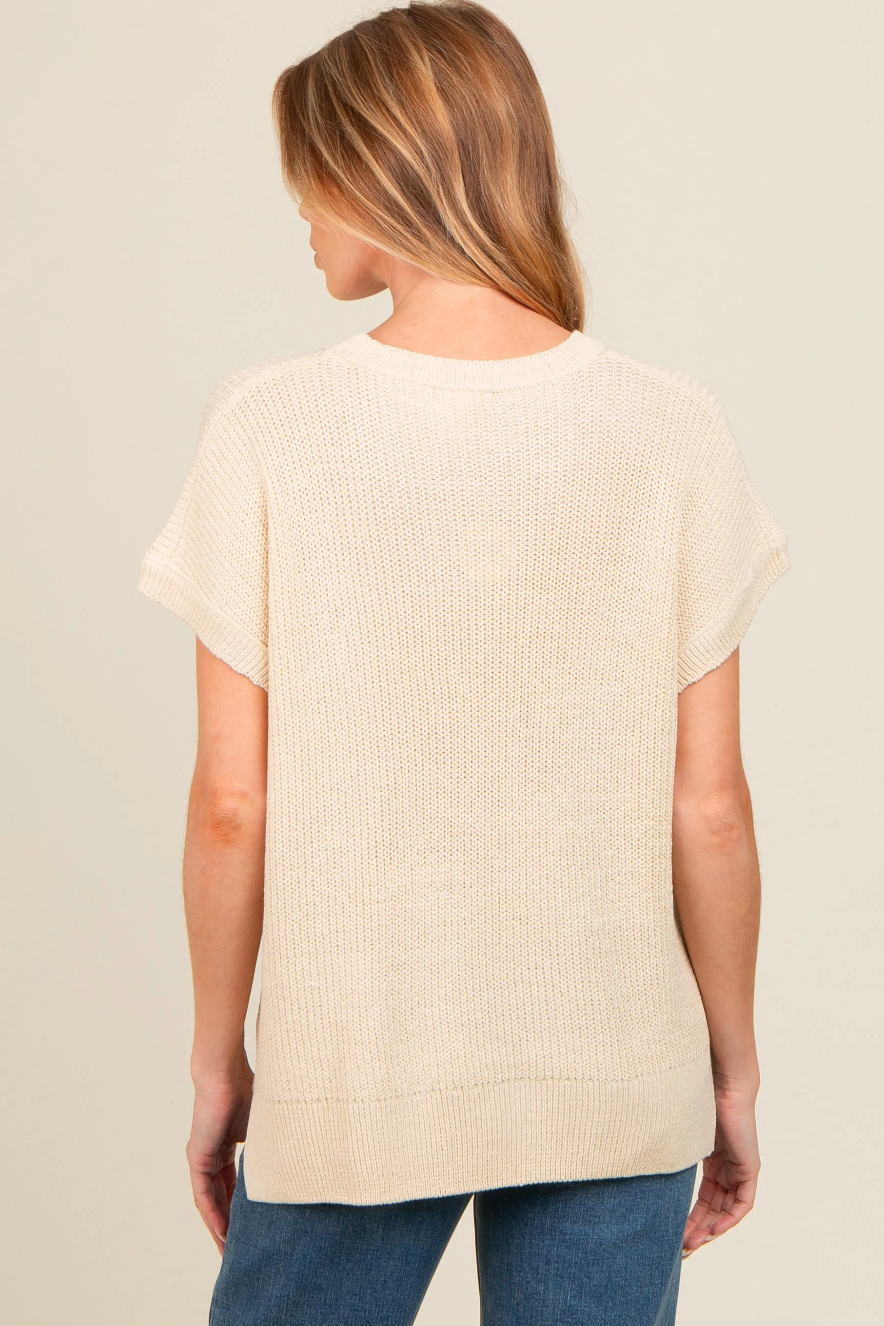 Beige Dolman Short Sleeve Side Slit Maternity Sweater Top sold by Pinkblush product image thumbnail 3