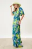 Teal Leaf Print Printed Puff Sleeve Maxi Dress sold by Pinkblush