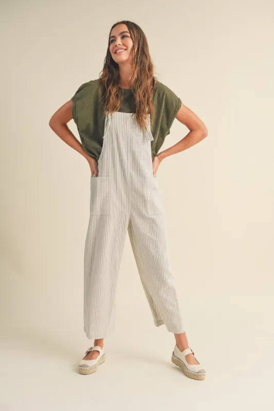 Taupe Striped Linen Overalls sold by Pinkblush