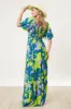 Teal Leaf Print Printed Puff Sleeve Maxi Dress sold by Pinkblush