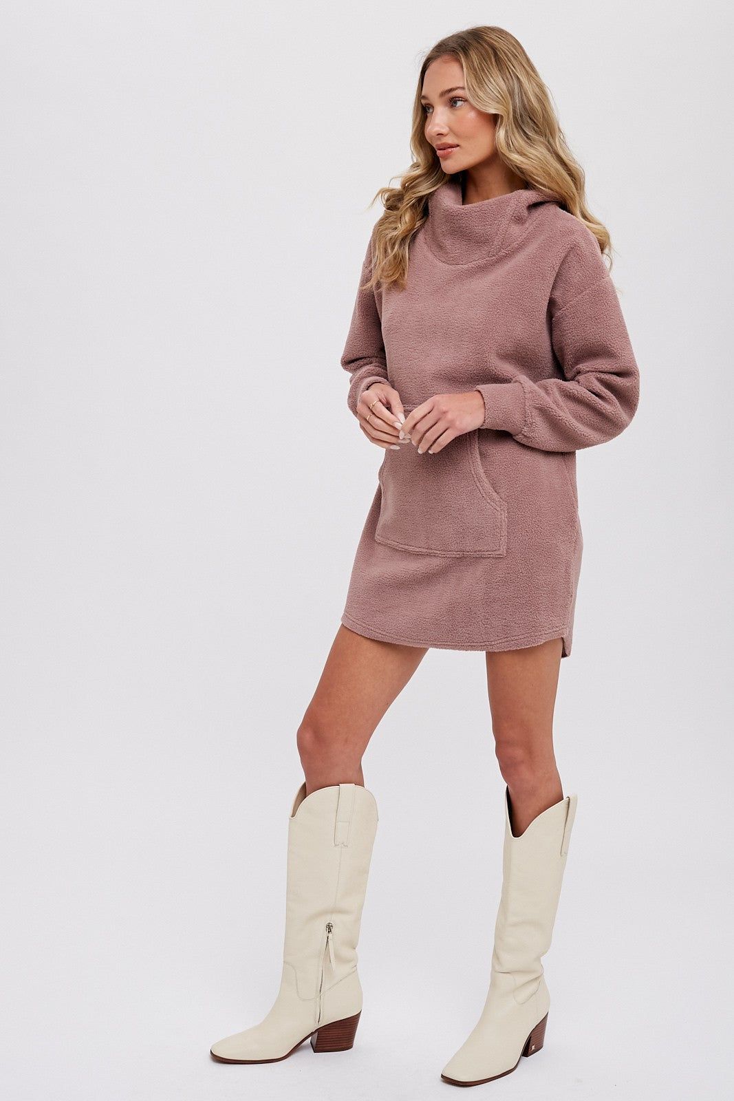 Mauve Fleece Hooded Long Sweater sold by Pinkblush product image thumbnail 3
