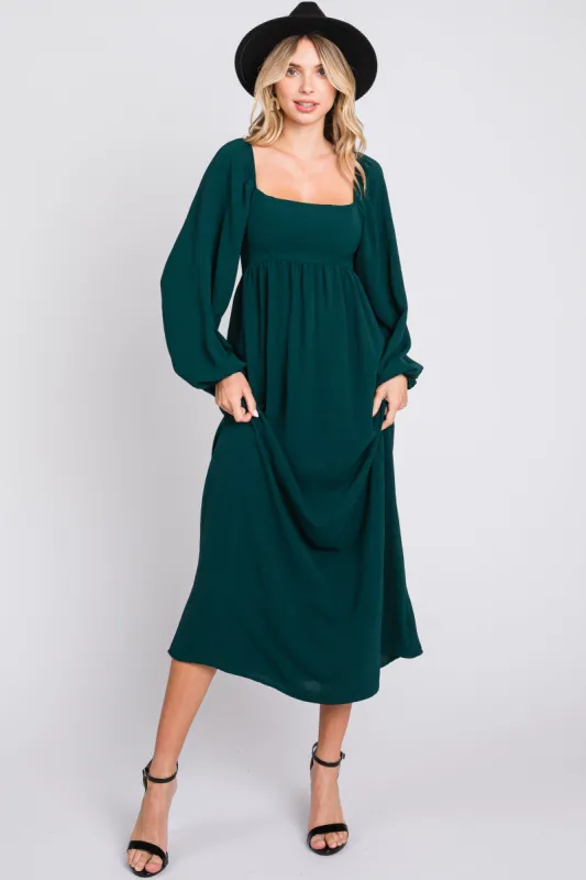 Forest Green Square Neck Maxi Dress sold by Pinkblush