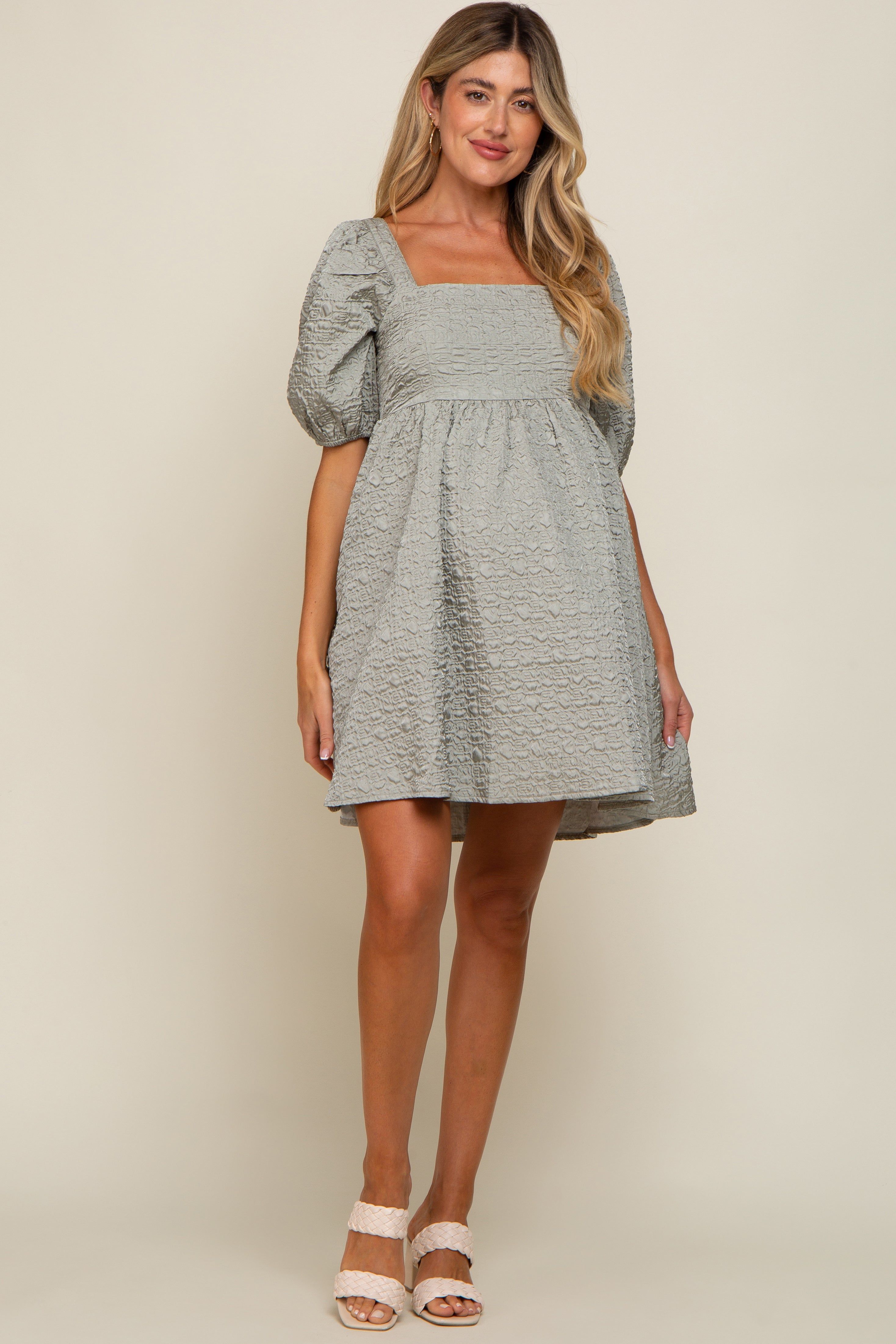 Sage Textured Pleated Maternity Dress sold by Pinkblush