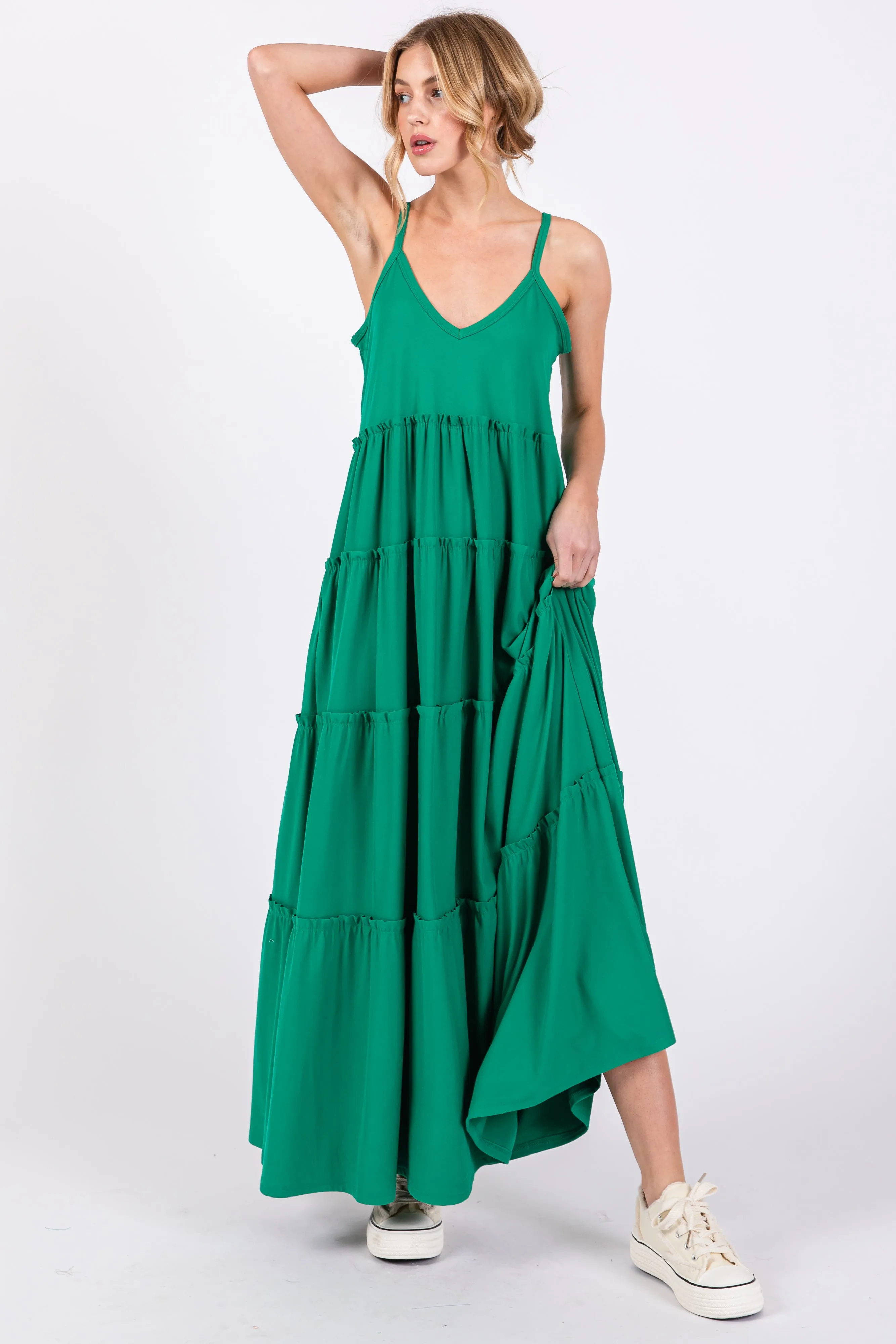 Emerald Green Tiered Sleeveless Maxi Dress sold by Pinkblush product image thumbnail 2