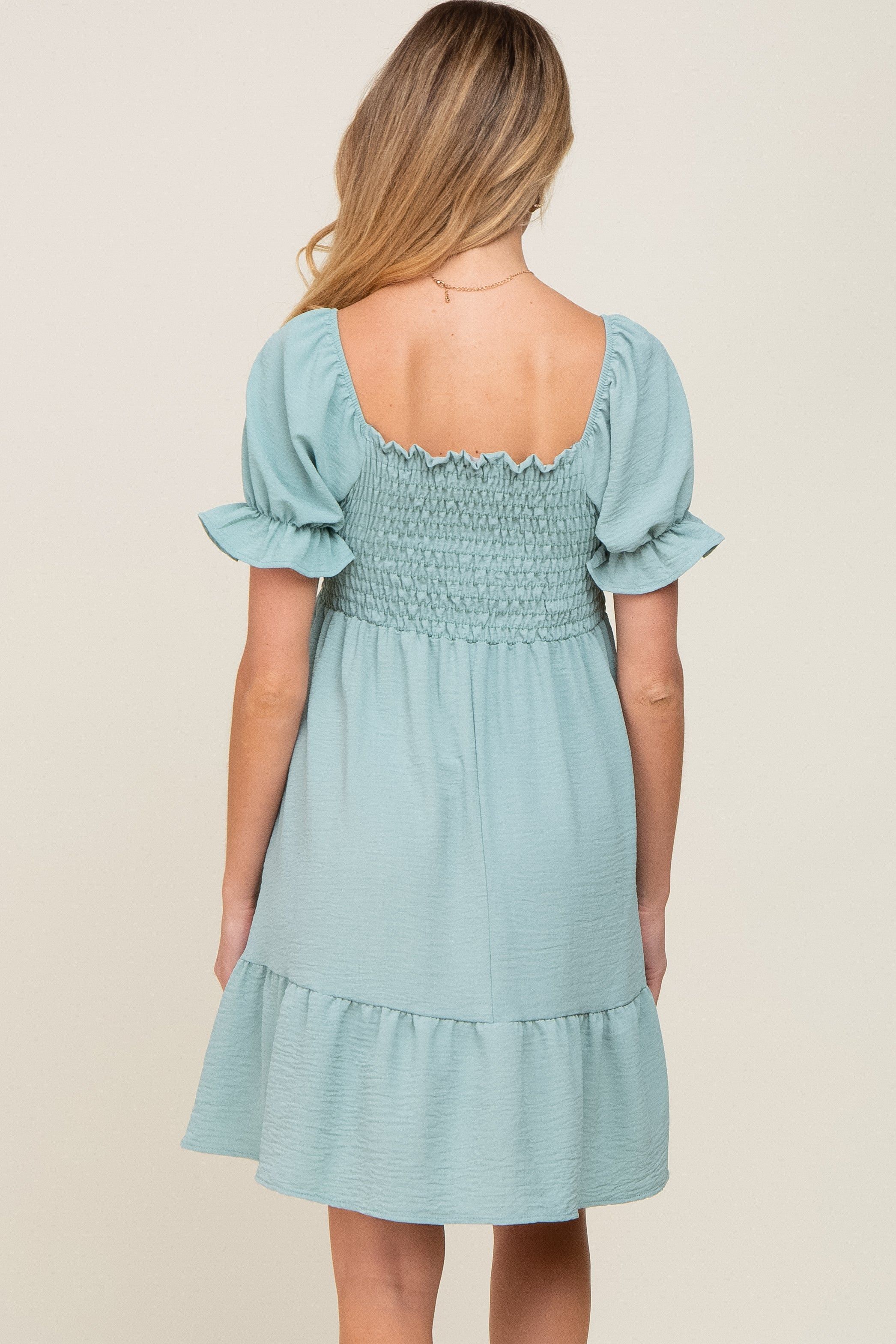 Mint Smocked Ruffle Trim Maternity Dress sold by Pinkblush product image thumbnail 3