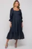 Navy Blue Metallic Jacquard Floral Maternity Midi Dress sold by Pinkblush
