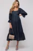 Navy Blue Metallic Jacquard Floral Maternity Midi Dress sold by Pinkblush