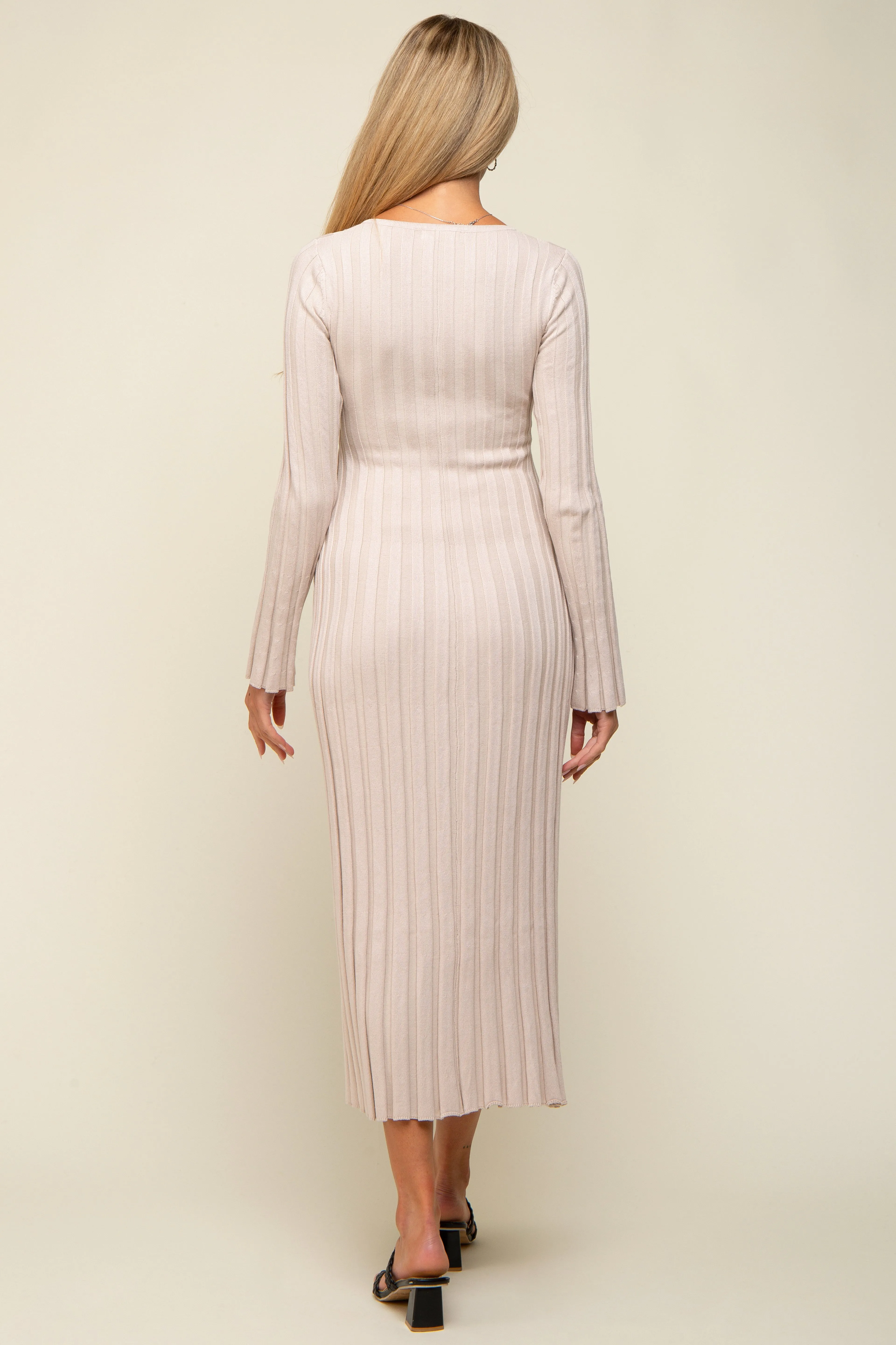 Taupe Ribbed Maternity Knit Maxi Dress sold by Pinkblush product image thumbnail 3