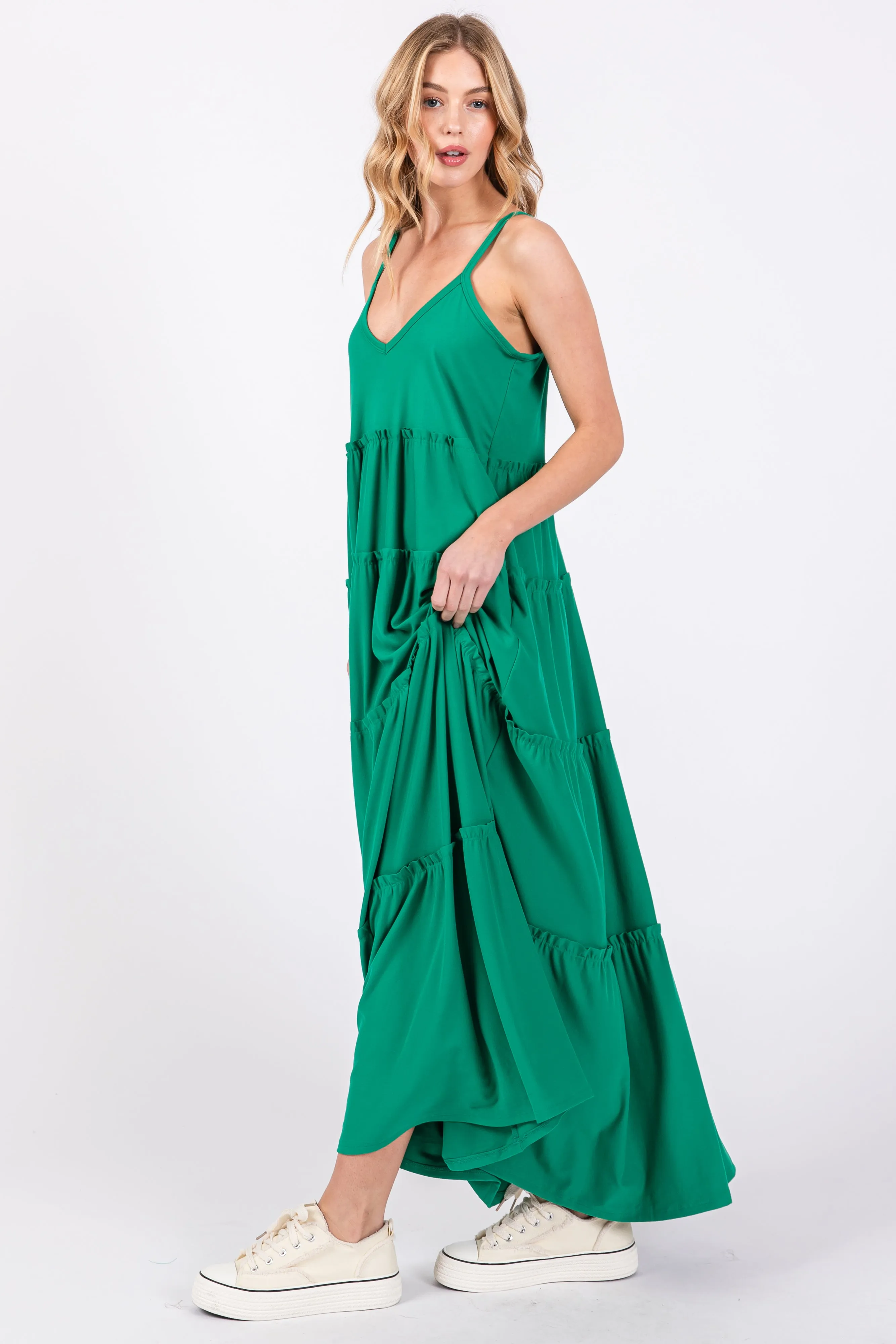 Emerald Green Tiered Sleeveless Maxi Dress sold by Pinkblush product image thumbnail 3