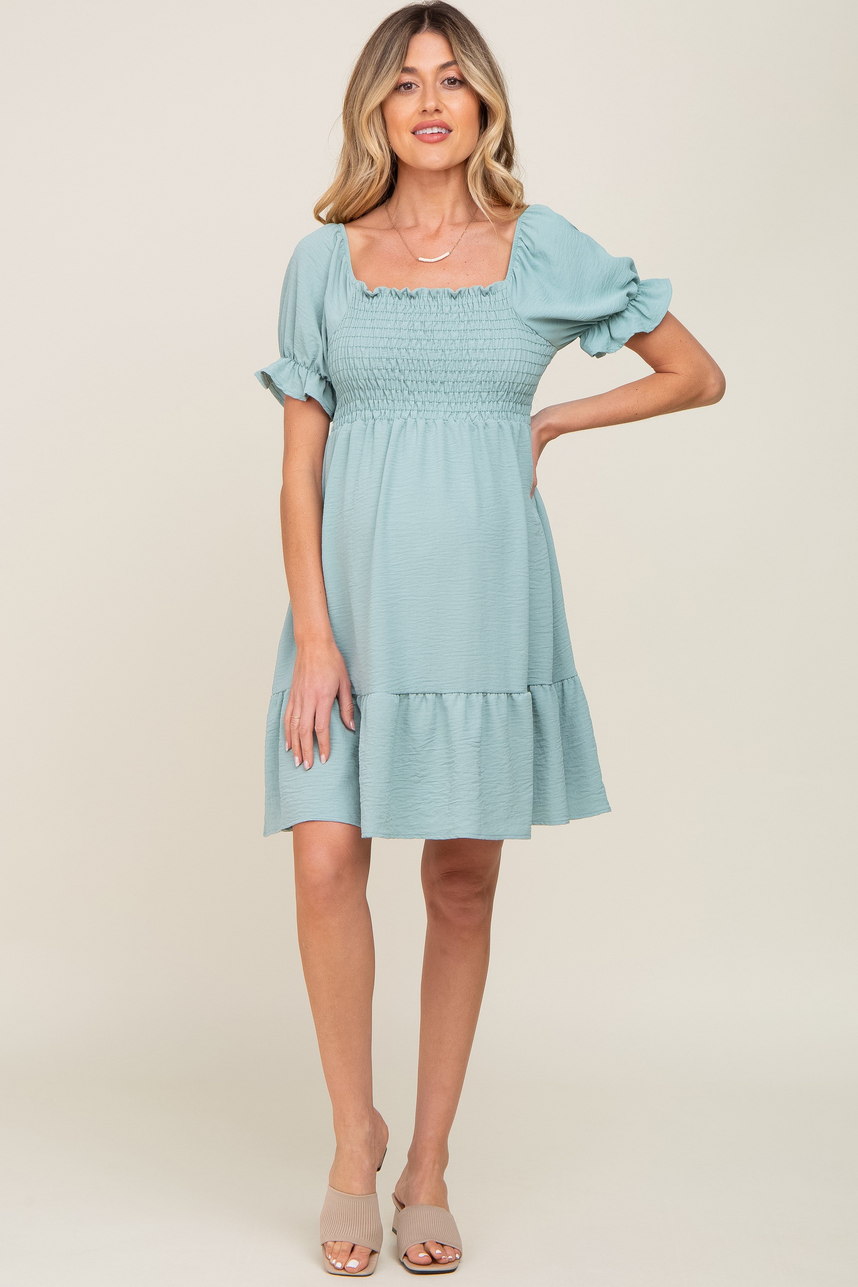 Mint Smocked Ruffle Trim Maternity Dress sold by Pinkblush product image thumbnail 4