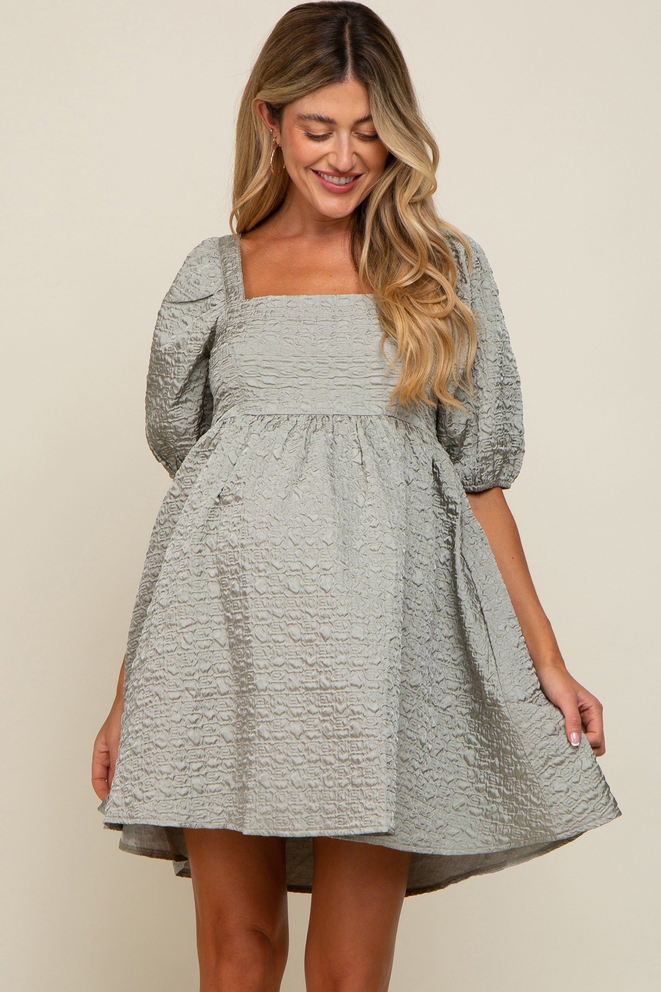Sage Textured Pleated Maternity Dress sold by Pinkblush product image thumbnail 3