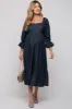 Navy Blue Metallic Jacquard Floral Maternity Midi Dress sold by Pinkblush