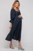 Navy Blue Metallic Jacquard Floral Maternity Midi Dress sold by Pinkblush