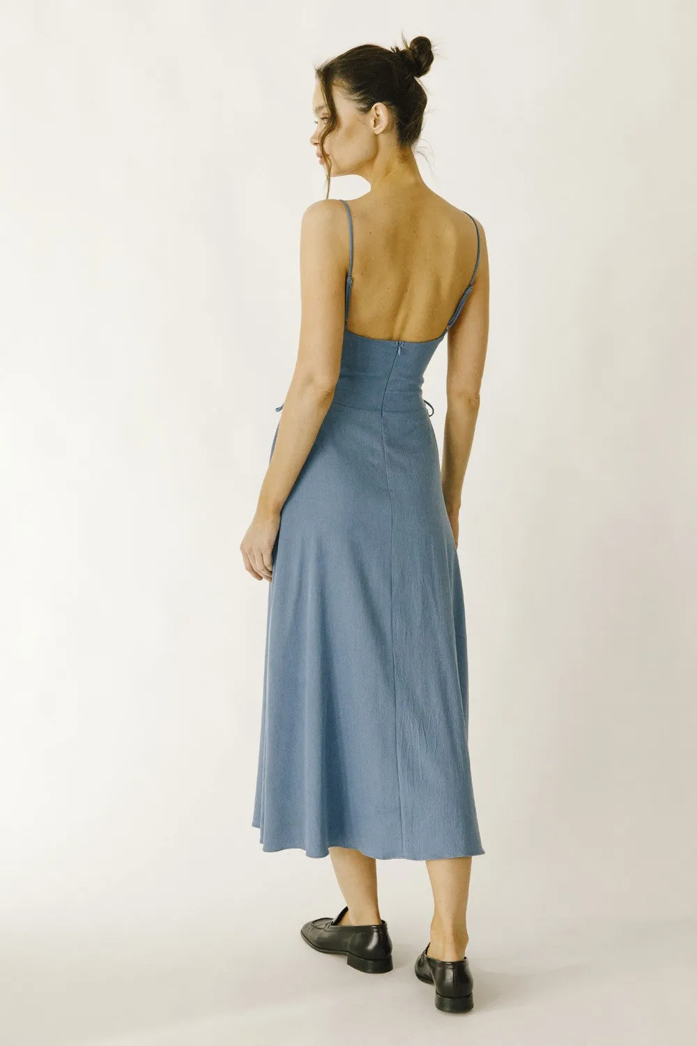 Denim Criss Cross Lace Side Midi Dress sold by Pinkblush product image thumbnail 3