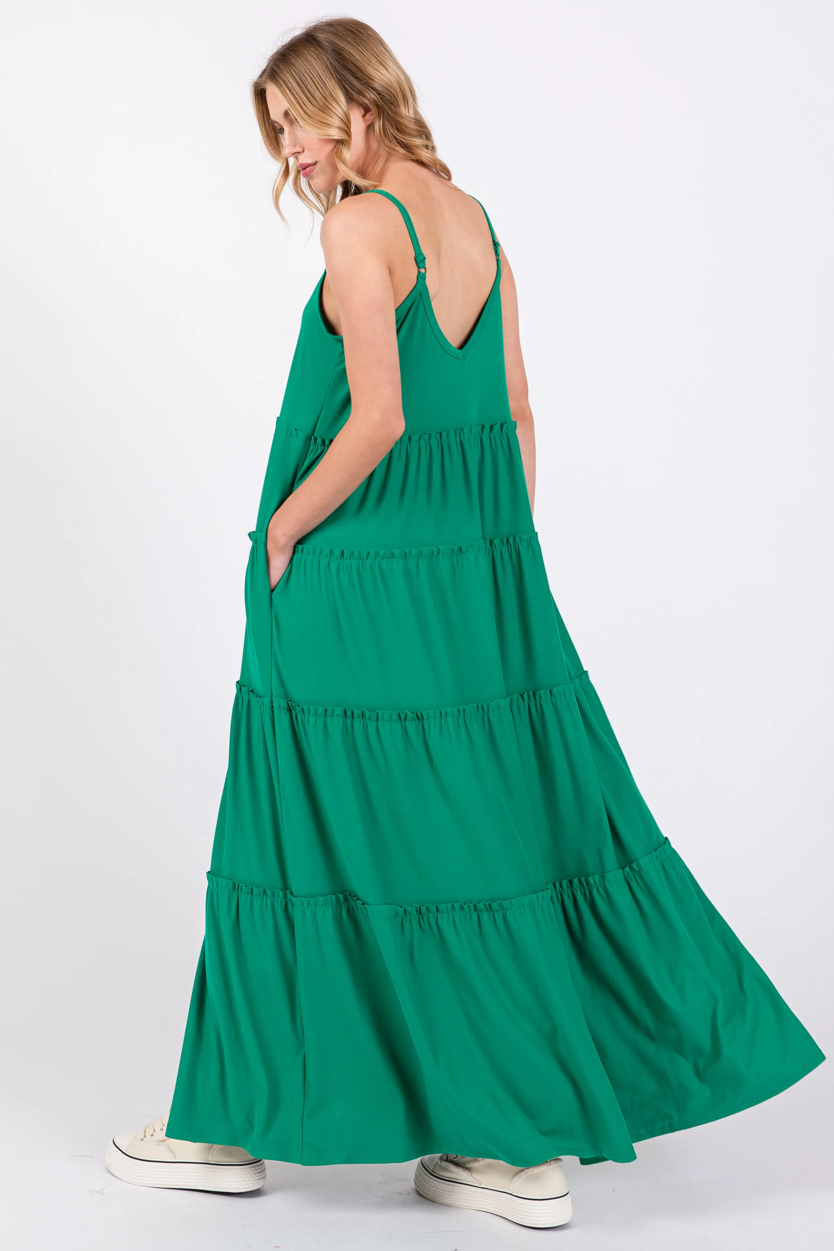 Emerald Green Tiered Sleeveless Maxi Dress sold by Pinkblush product image thumbnail 4