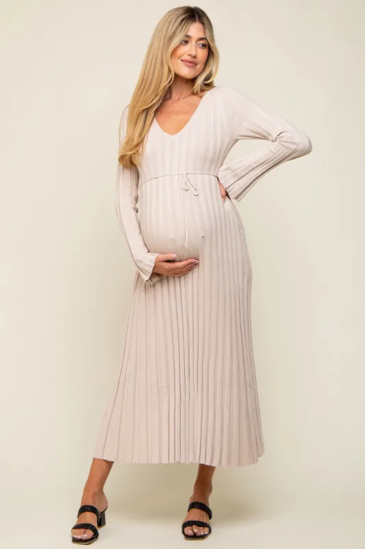 Taupe Ribbed Maternity Knit Maxi Dress sold by Pinkblush
