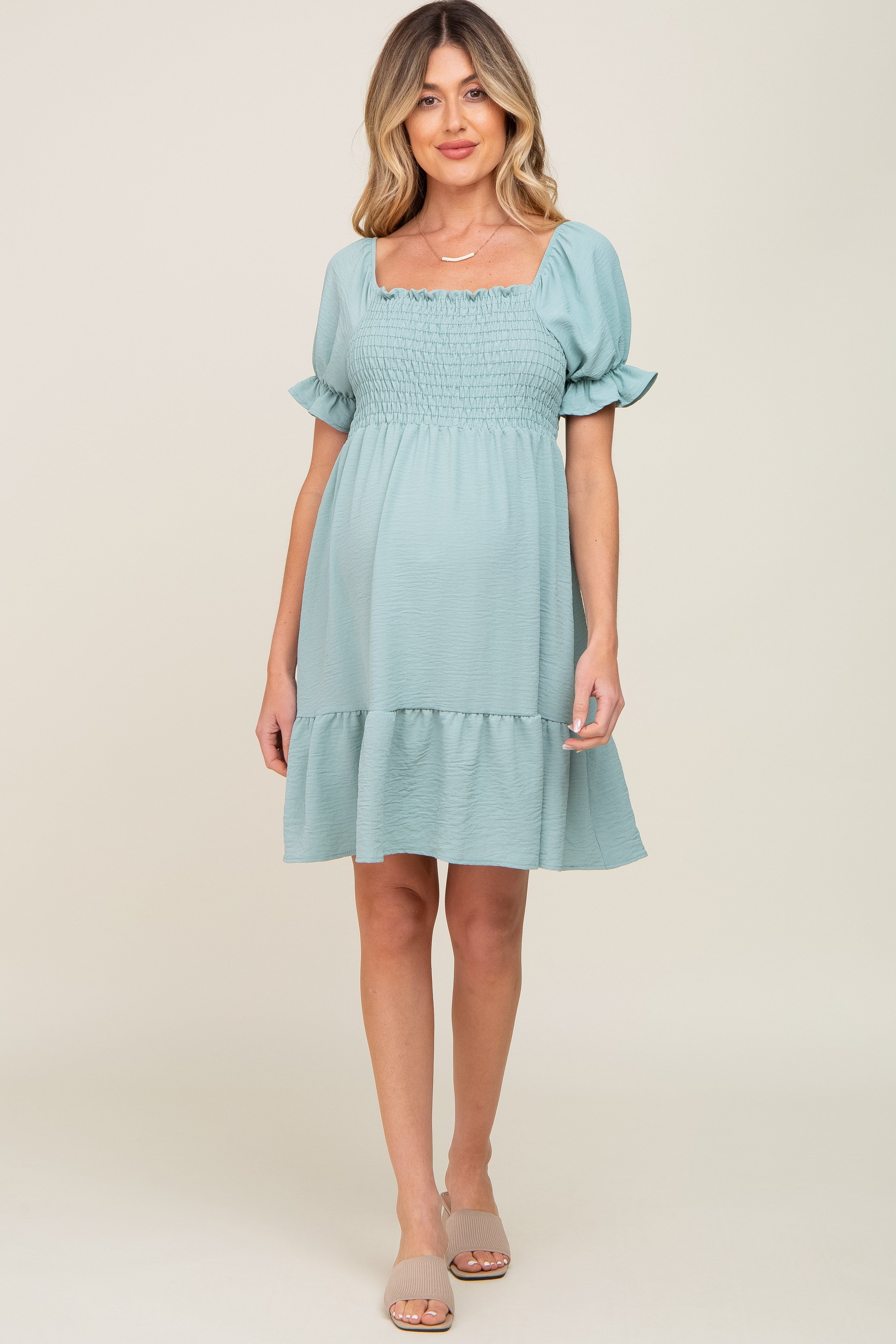 Mint Smocked Ruffle Trim Maternity Dress sold by Pinkblush product image thumbnail 5
