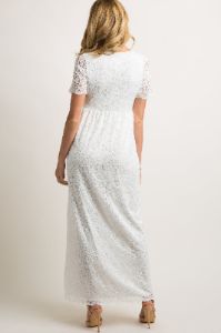 PinkBlush White Lace Overlay Wrap Maternity Maxi Dress sold by Pinkblush