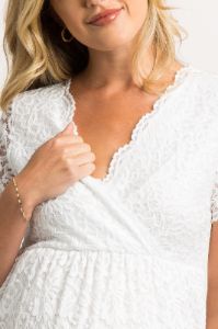 PinkBlush White Lace Overlay Wrap Maternity Maxi Dress sold by Pinkblush