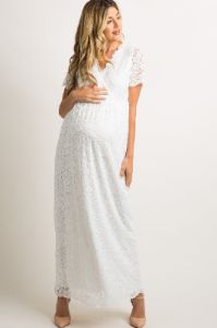 PinkBlush White Lace Overlay Wrap Maternity Maxi Dress sold by Pinkblush