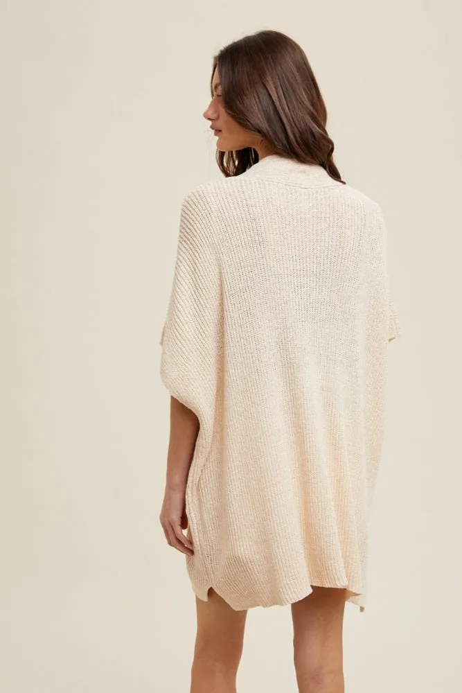 Beige Drop Shoulder Side Pocket 3/4 Sleeve Cardigan sold by Pinkblush product image thumbnail 2