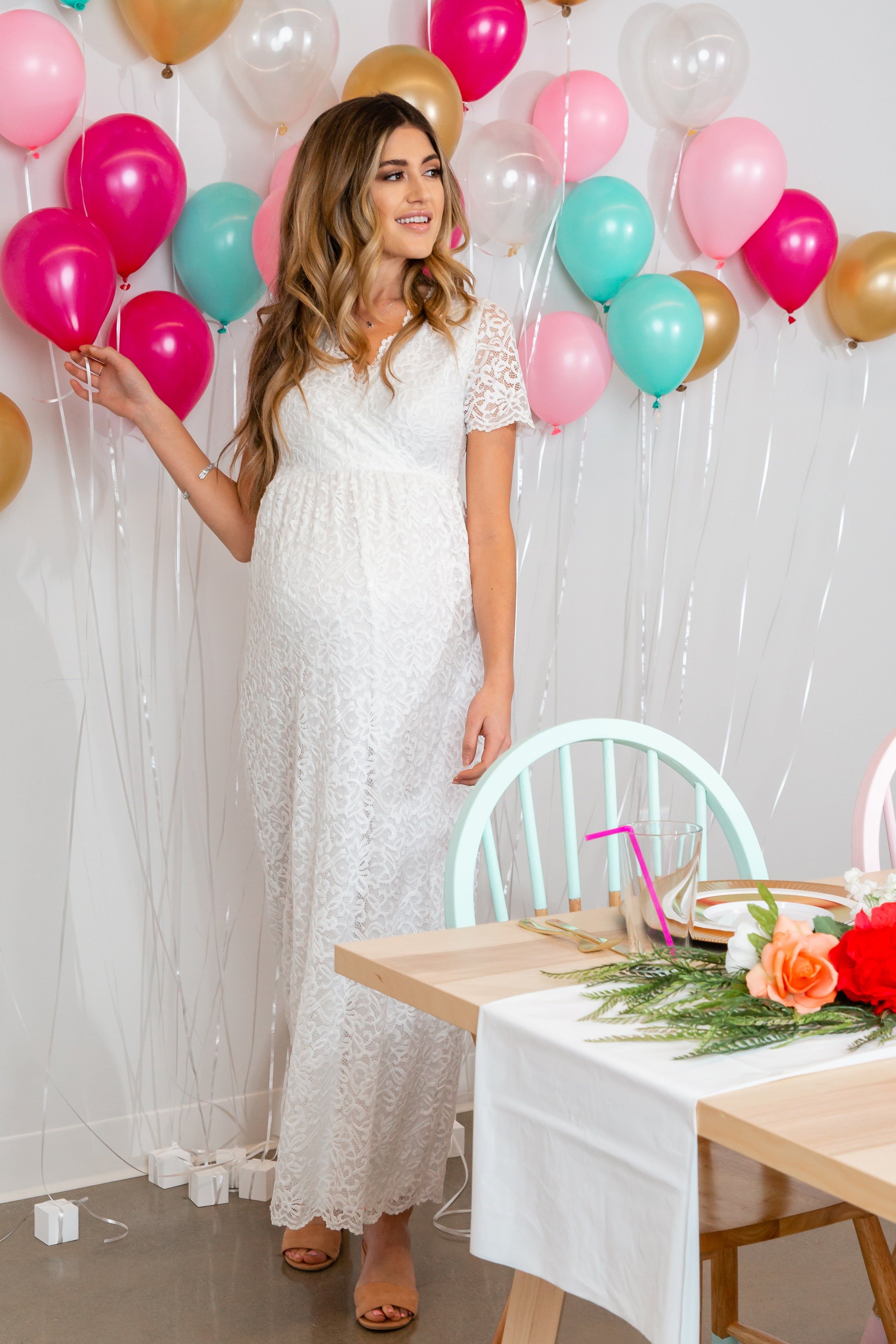 PinkBlush White Lace Overlay Wrap Maternity Maxi Dress sold by Pinkblush product image thumbnail 5