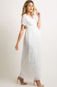 PinkBlush White Lace Overlay Wrap Maternity Maxi Dress sold by Pinkblush