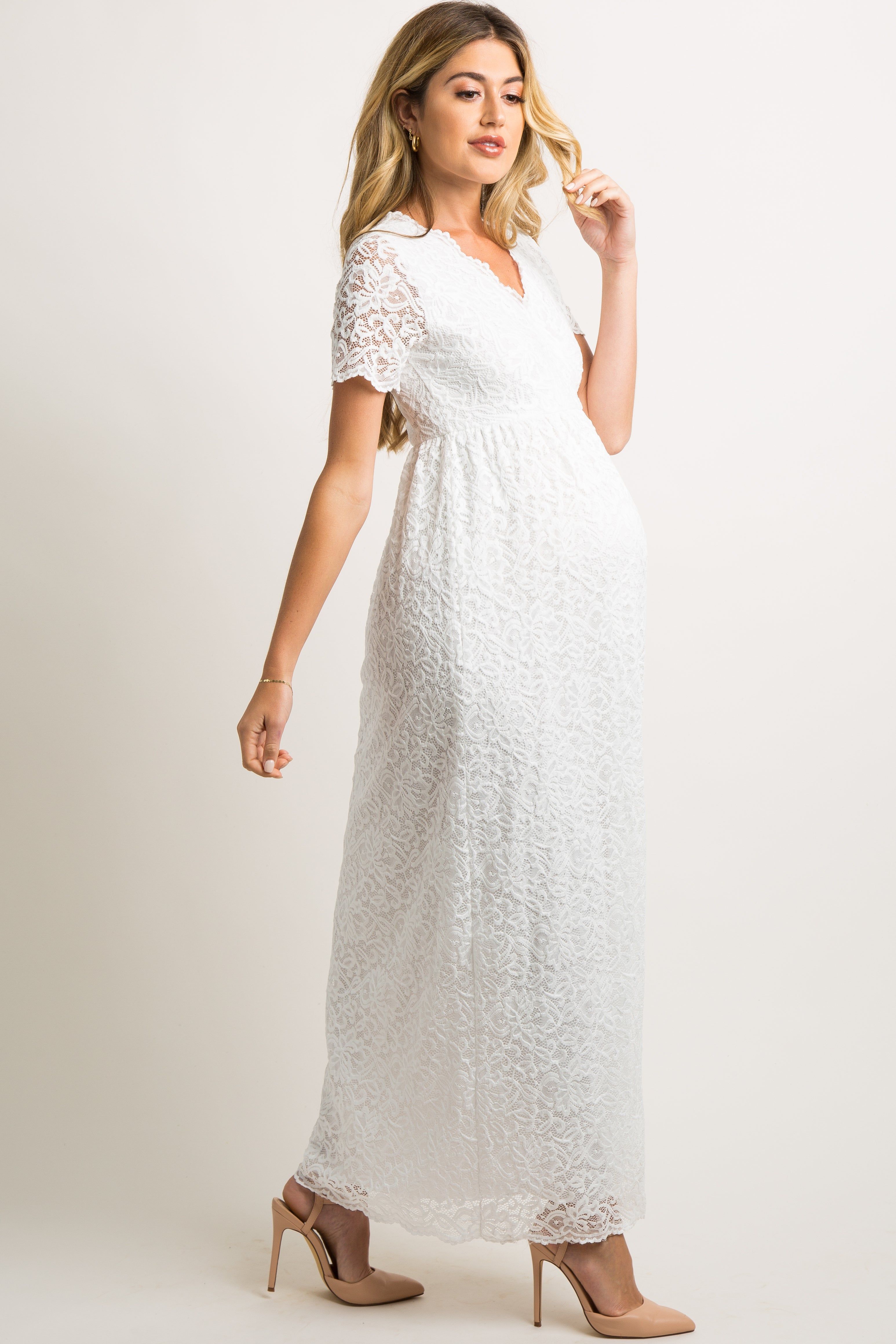 PinkBlush White Lace Overlay Wrap Maternity Maxi Dress sold by Pinkblush product image thumbnail 2