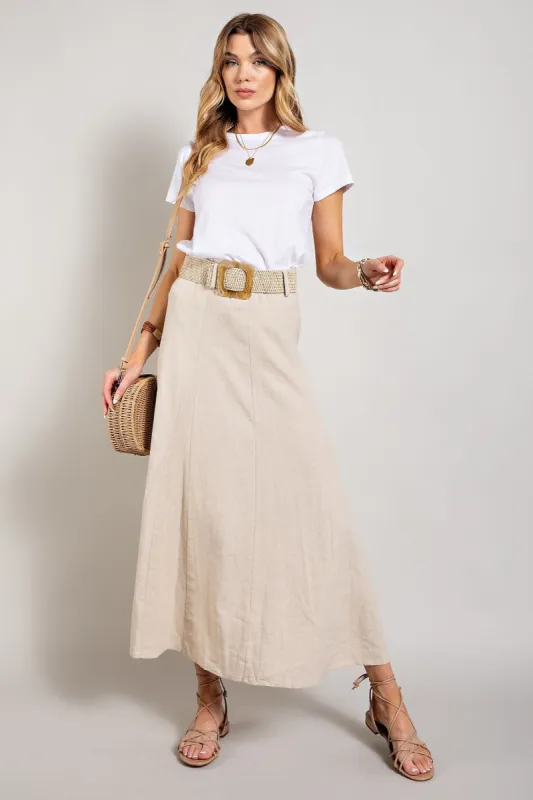 Natural Linen Maxi Flare Skirt With Trim Belt sold by Pinkblush