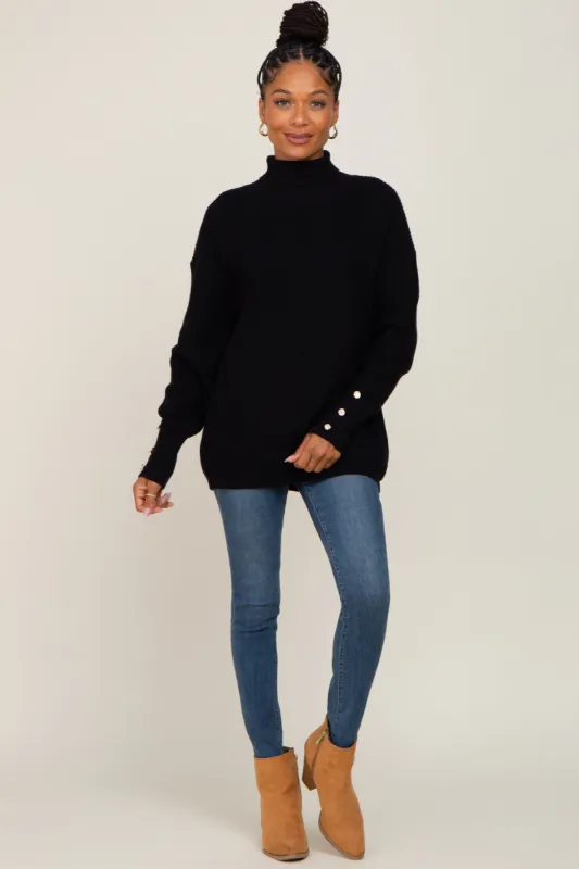 Black Button Accent Turtleneck Sweater sold by Pinkblush