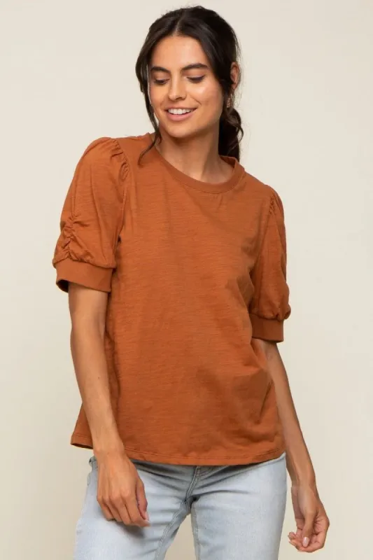 Rust Puff Sleeve Top sold by Pinkblush