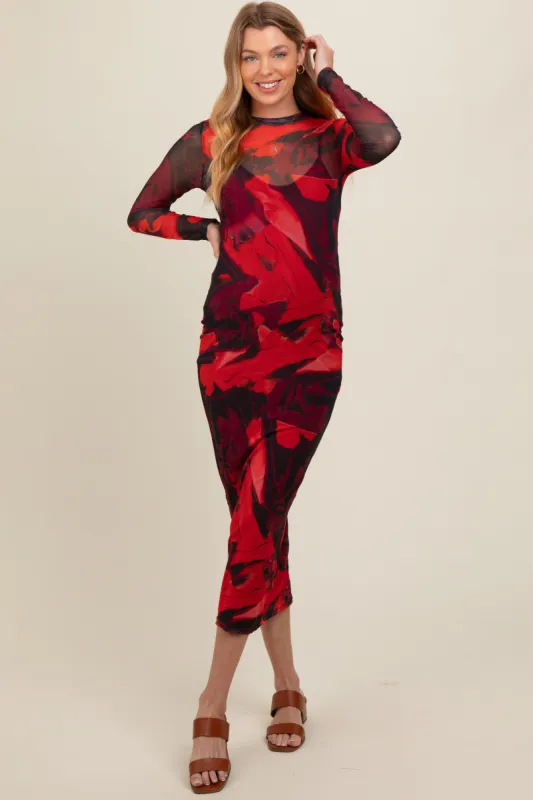 Burgundy Abstract Print Mesh Maternity Maxi Dress sold by Pinkblush