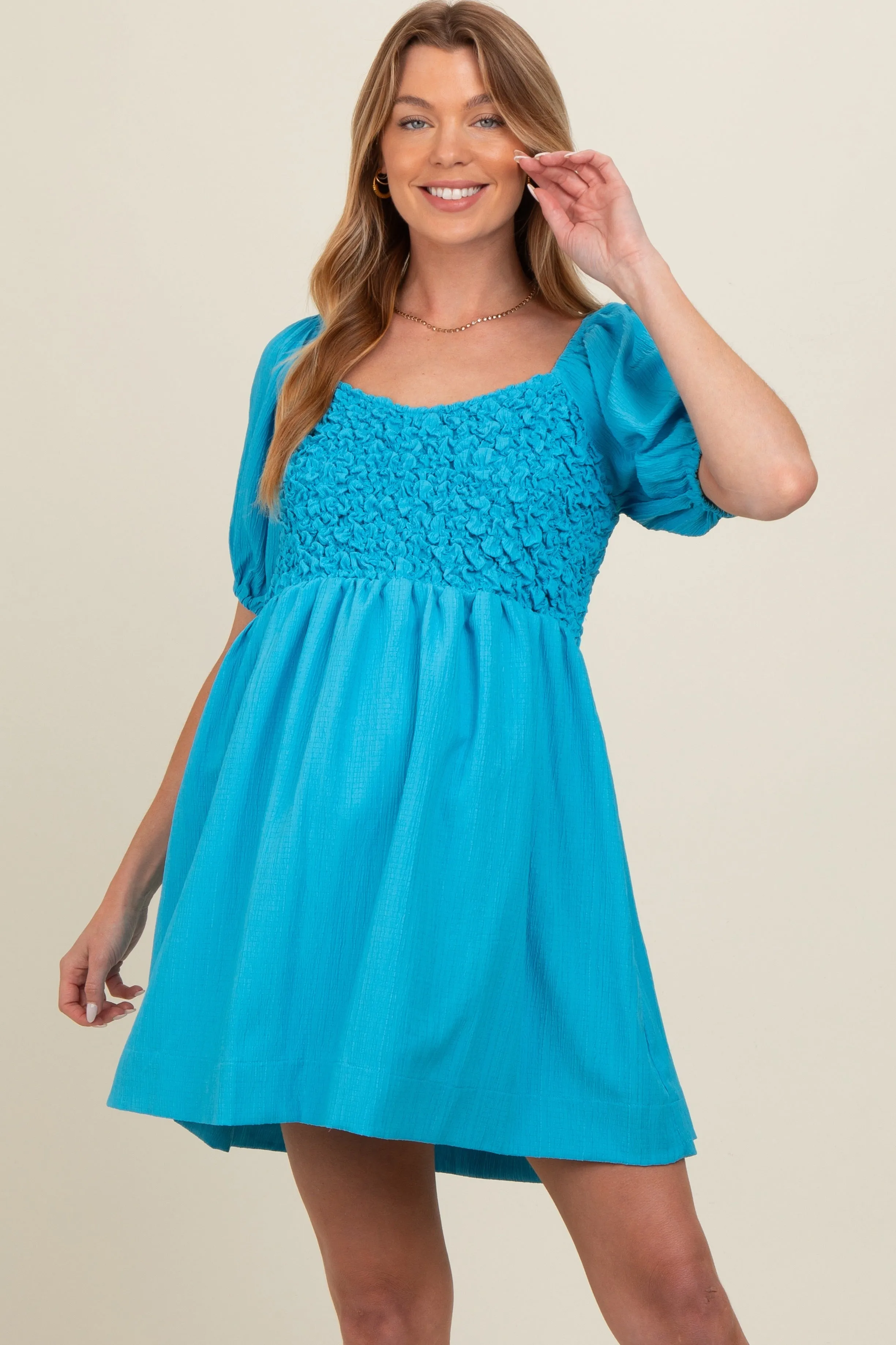 Turquoise Textured Bodice Maternity Dress sold by Pinkblush