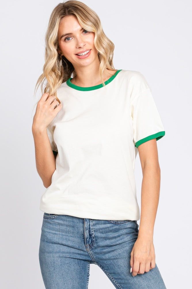 Green Cream Short Sleeve Ringer Tee sold by Pinkblush product image thumbnail 4