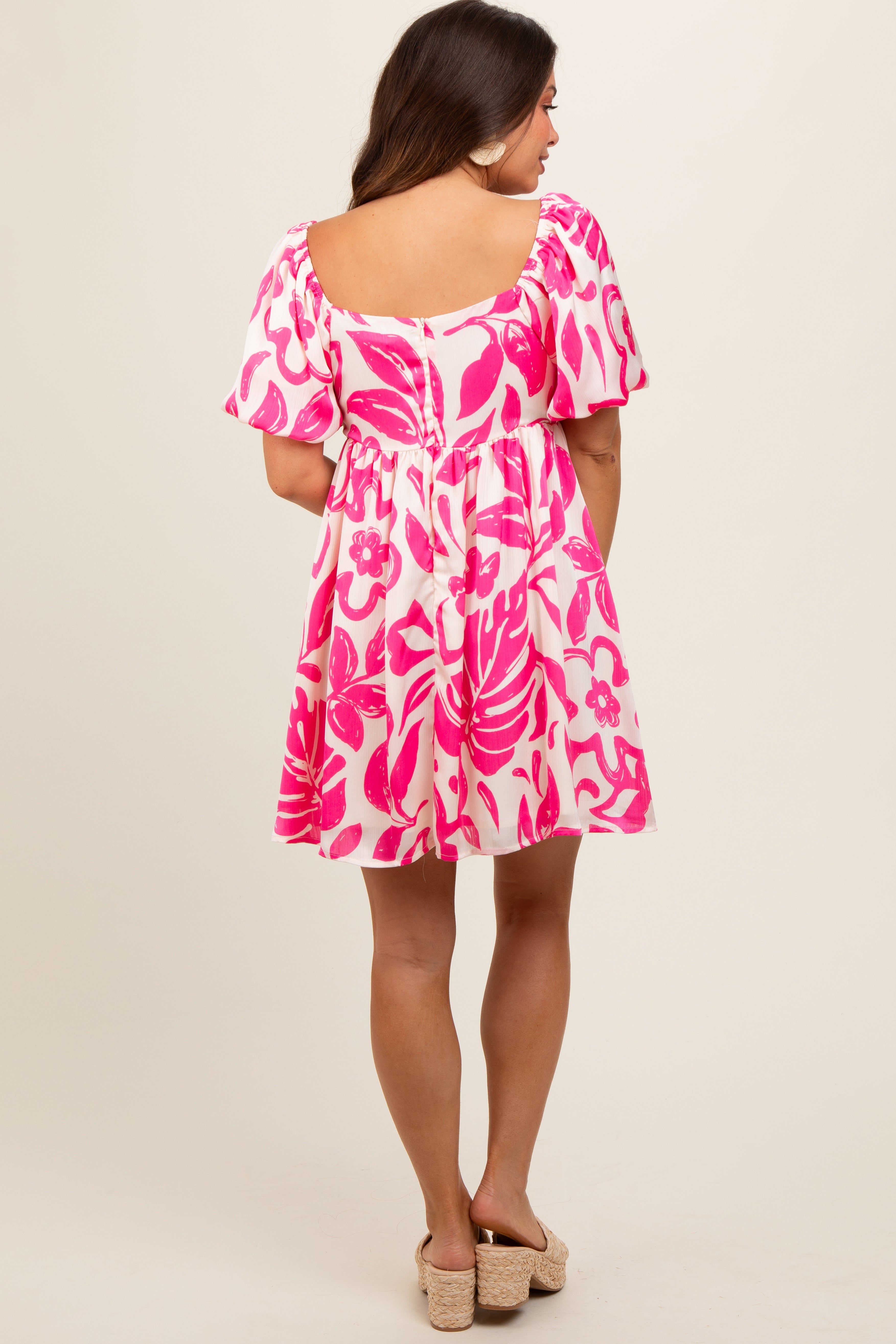 Fuchsia Floral Puff Sleeve Maternity Dress sold by Pinkblush product image thumbnail 3