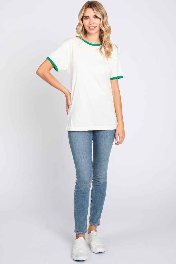 Green Cream Short Sleeve Ringer Tee sold by Pinkblush product image thumbnail 5