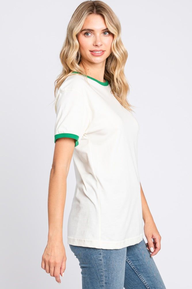 Green Cream Short Sleeve Ringer Tee sold by Pinkblush product image thumbnail 2