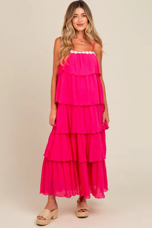 Fuchsia Ruffle Tiered Maternity Maxi Dress sold by Pinkblush