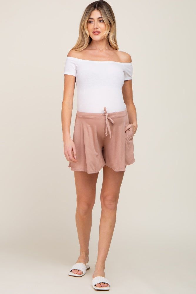 Taupe Drawstring Maternity Lounge Shorts sold by Pinkblush product image thumbnail 5