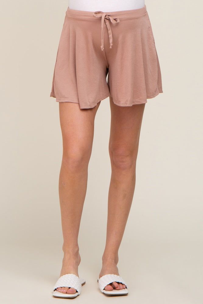 Taupe Drawstring Maternity Lounge Shorts sold by Pinkblush product image thumbnail 2