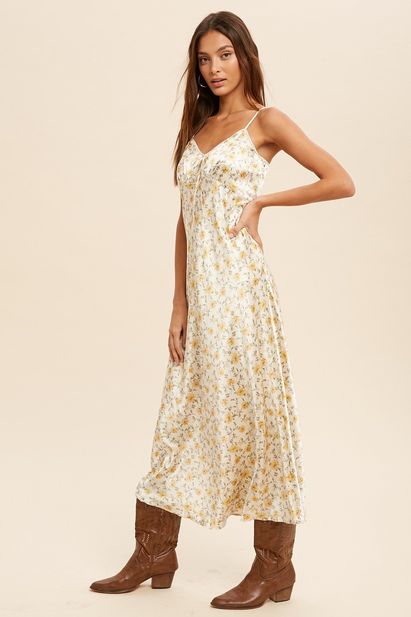 Cream Floral Midi Dress sold by Pinkblush product image thumbnail 2
