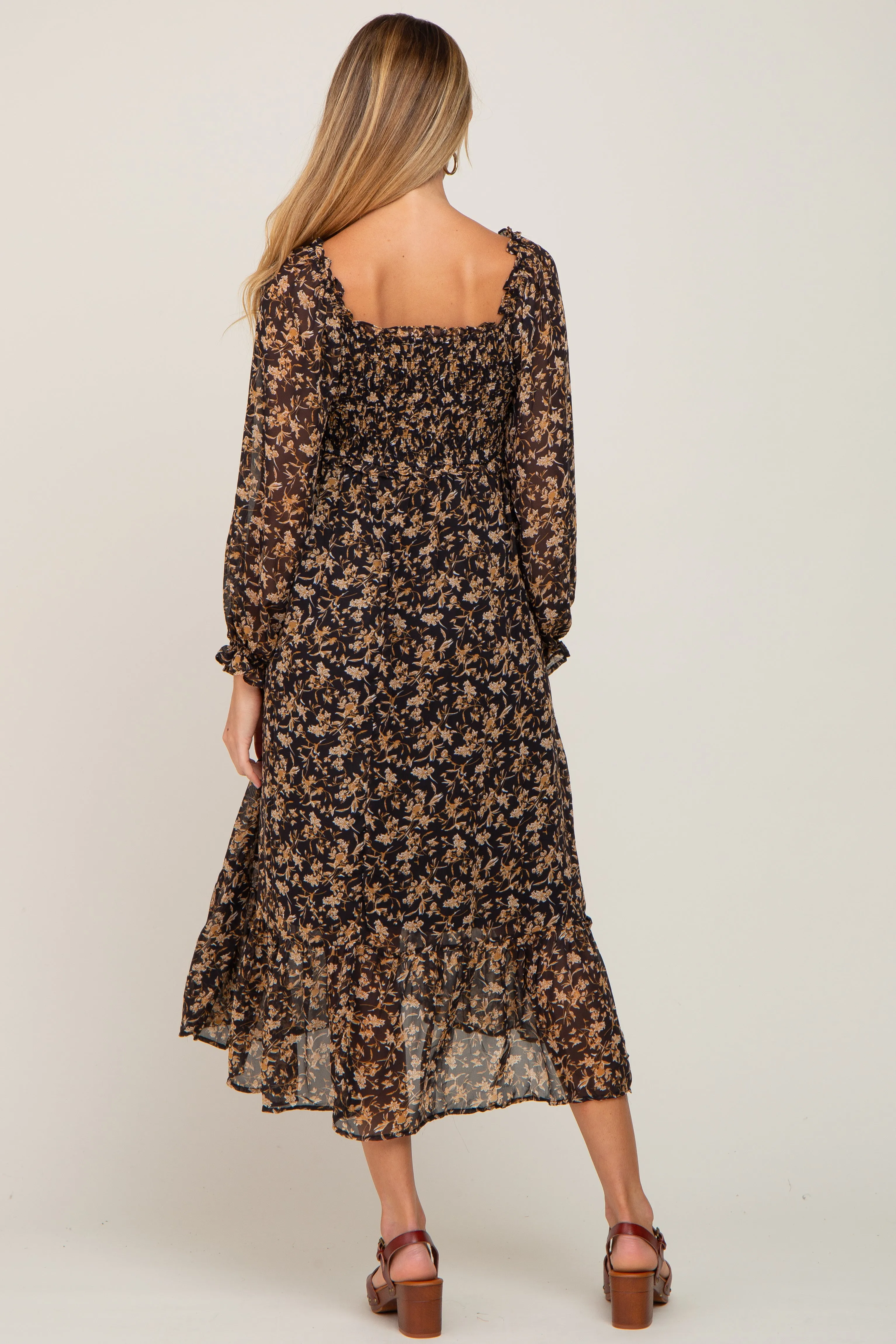 Black Floral Chiffon Ruffle Maternity Maxi Dress sold by Pinkblush product image thumbnail 3