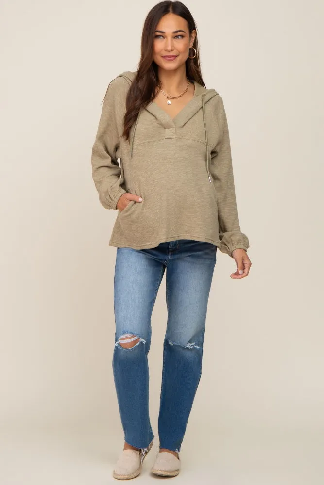 Olive V-Neck Drawstring Hooded Maternity Top sold by Pinkblush product image thumbnail 4
