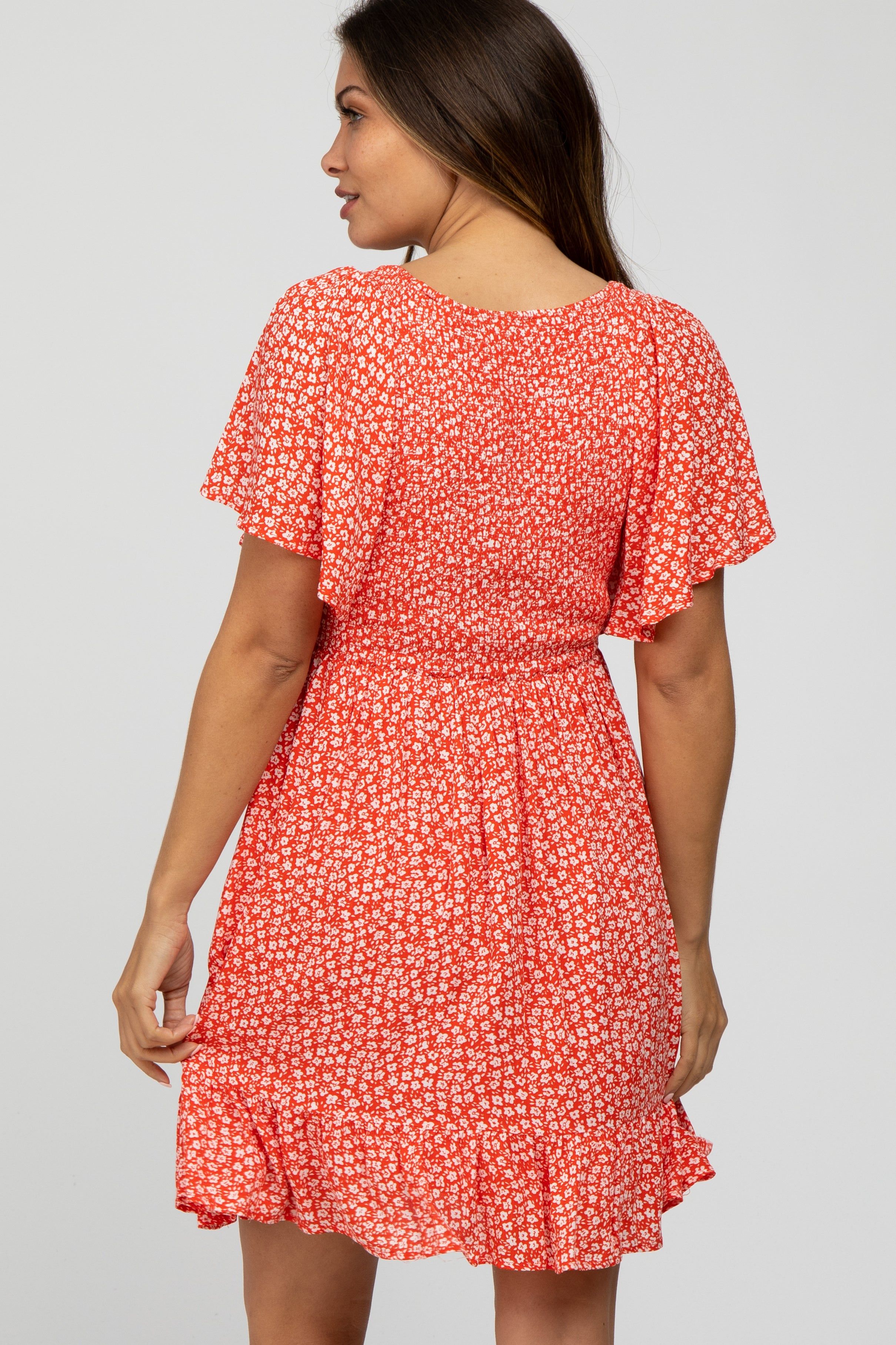 Red Floral Smocked Ruffle Maternity Dress sold by Pinkblush product image thumbnail 4